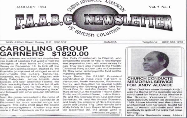 Newspaper clipping about a fundraising activity through caroling