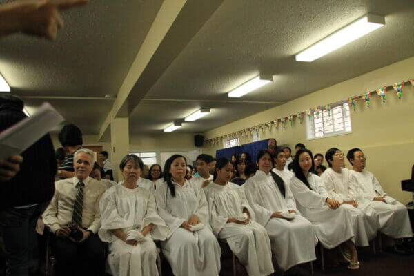 Baptism candidates during the baptism ceremony