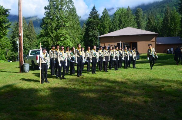 Pathfinders standing at attention in a line