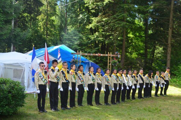 Pathfinders standing at attention in a line