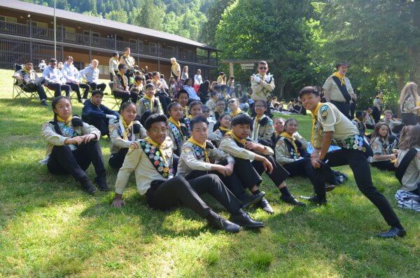 Pathfinders sitting for a group photo