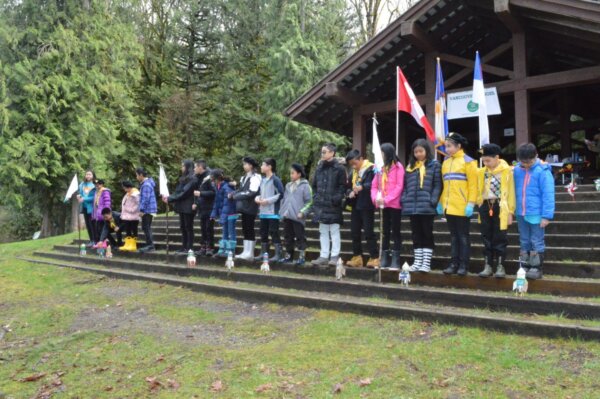 Pathfinder groups posing along with their bottle rocket