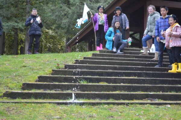 Pathfinders test out and watch their bottle rocket fly