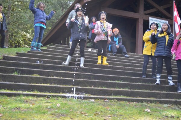 Pathfinders test out and watch their bottle rocket fly